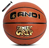 AND1 Street Grip Premium Composite Leather Basketball & Pump- Official Size 7 (29.5”) Streetball, Made for Indoor and Outdoor Basketball Games (Orange)